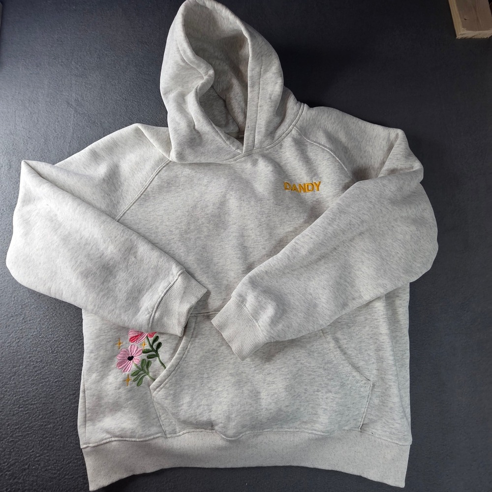 Dandy Worldwide Gift Giving Embroidered Hoodie Grey Floral Streetwear Medium